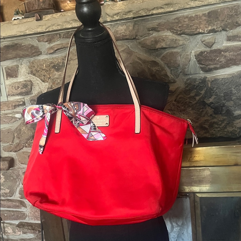 Kate Spade New York, Harmony Cherry red Tote with Patterned Bow